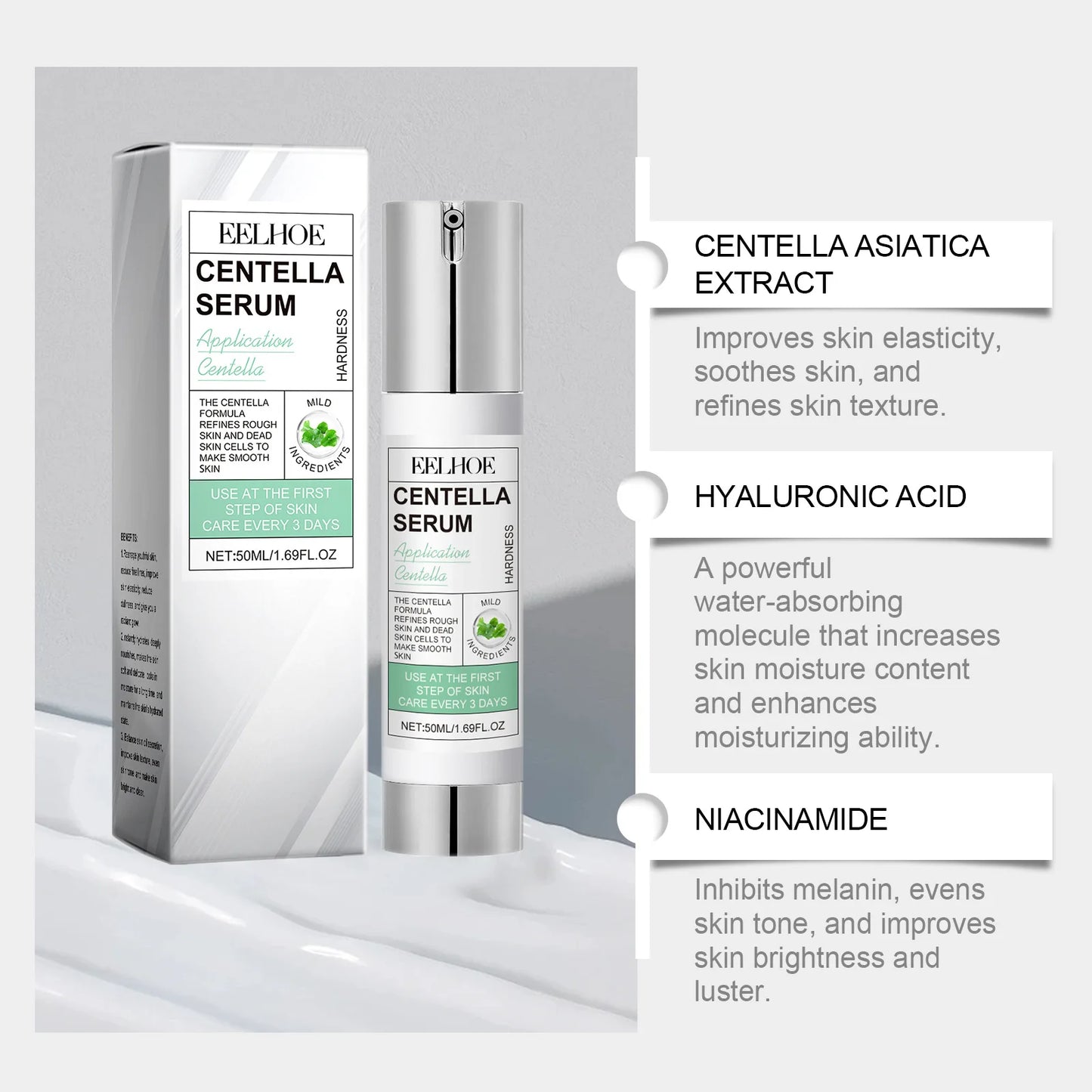 Face Essence of Centella Asiatica Moisturizing Facial Serum Brighten Smooth Skin Care Rejuvenation Pore Refining Resurfacing