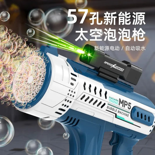 New Fully Automatic 57 Hole Colorful Light Bubble Gun-0