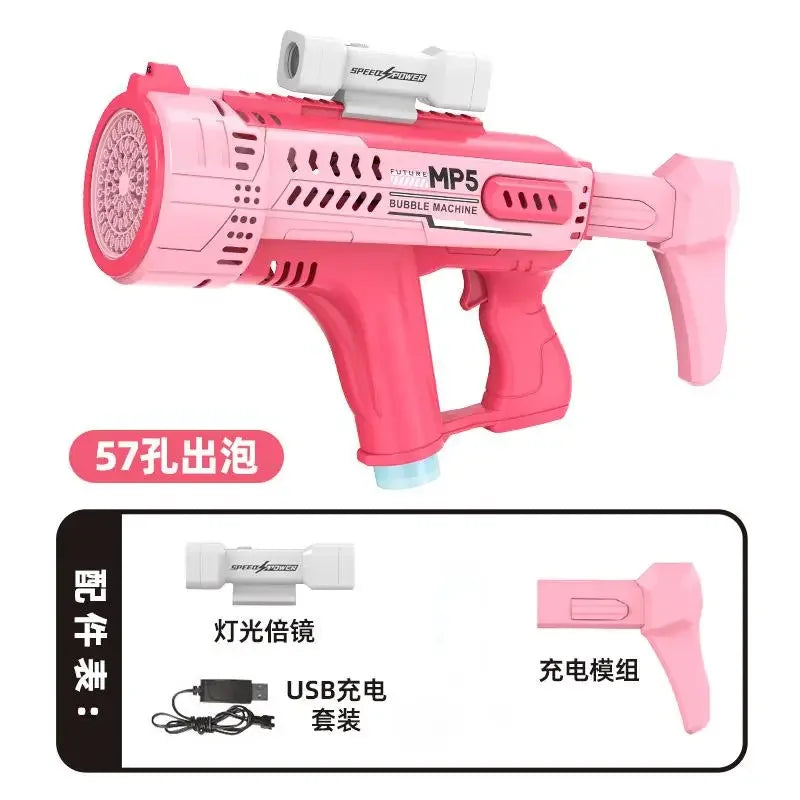 New Fully Automatic 57 Hole Colorful Light Bubble Gun-3