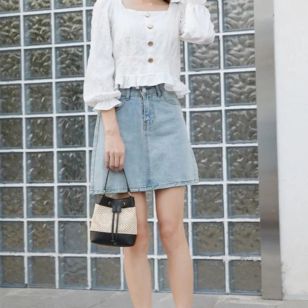 Bundle Pocket Straw Crossbody Bag Commute Handbag Drawstring Bucket Bag Messenger Bag Large Capacity Beach Shoulder Bag Girls