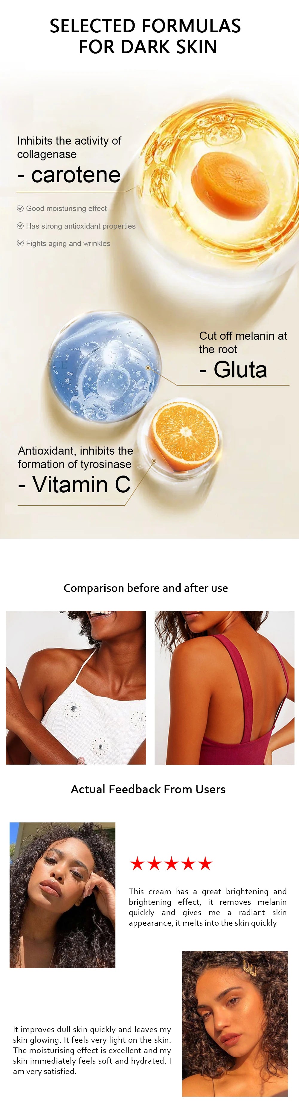 Gluta Master GLUTATHIONE+CORROT Skincare Set Lightening Moisturising Exfoliating Smooth Speedy Glowing skin for Dark Skin Women