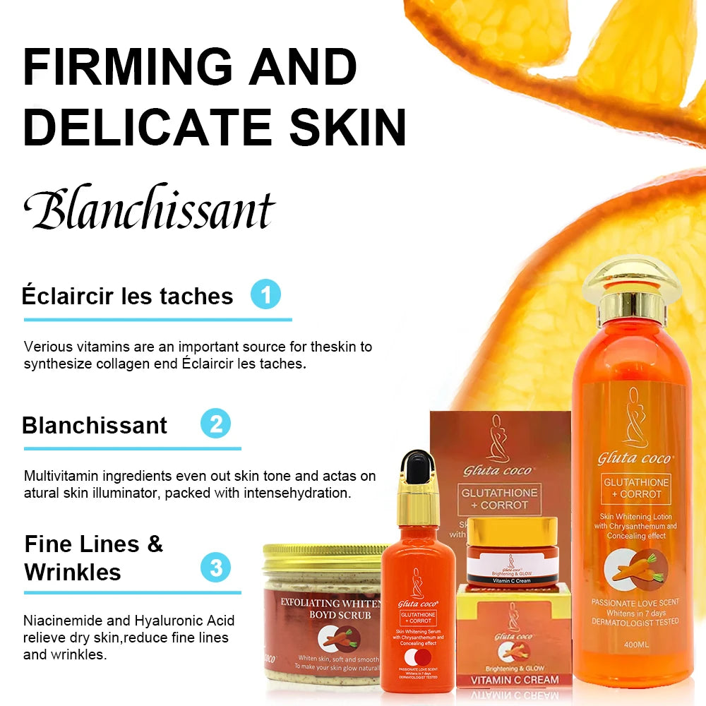 Gluta Master GLUTATHIONE+CORROT Skincare Set Lightening Moisturising Exfoliating Smooth Speedy Glowing skin for Dark Skin Women