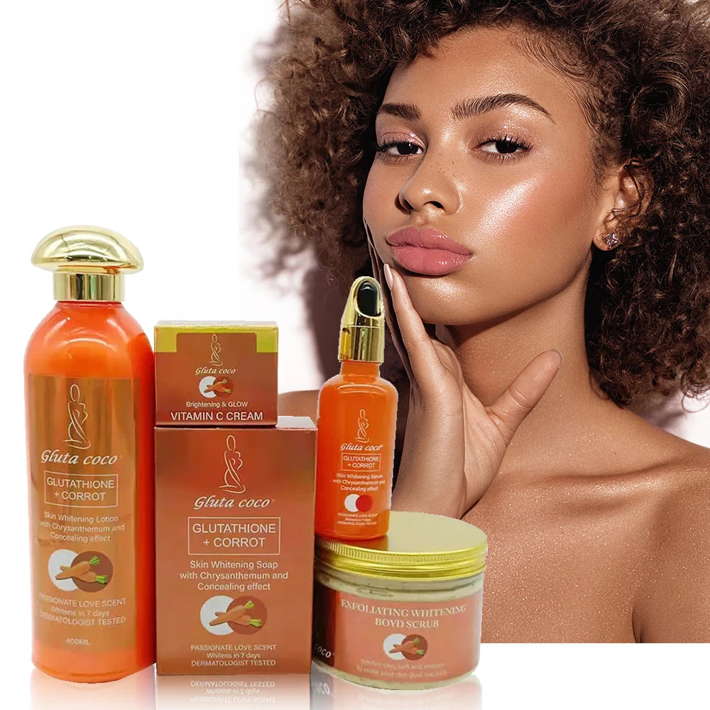 Gluta Master GLUTATHIONE+CORROT Skincare Set Lightening Moisturising Exfoliating Smooth Speedy Glowing skin for Dark Skin Women